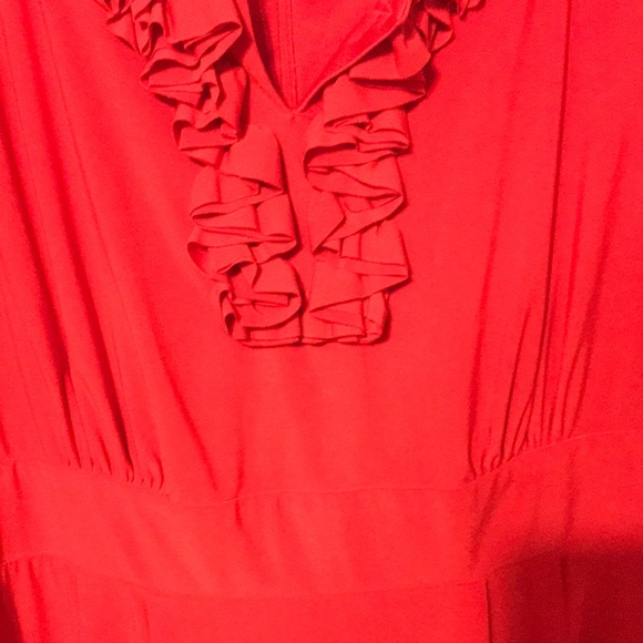 Sassy red knit dress with ruffle detail. - Picture 4 of 5